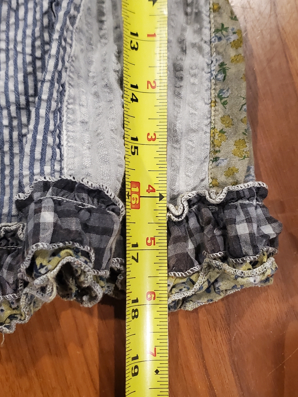 Patchwork Denim Tunic Top Blue Olive Ruffle Western Country Cottagecore Rodeo - Picture 12 of 12